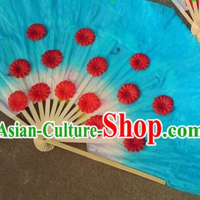 Traditional Chinese Christian Blue Dance Fan with Flowers