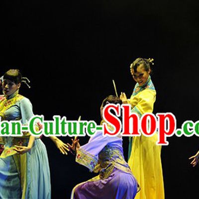 Traditional Chinese Fan Dancing Costumes Complete Set