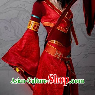 Ancient Chinese Red Swordswoman Knight Cosplay Costumes