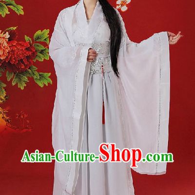 Chinese Classical White Dragon Lady Costumes and Accessories Complete Set