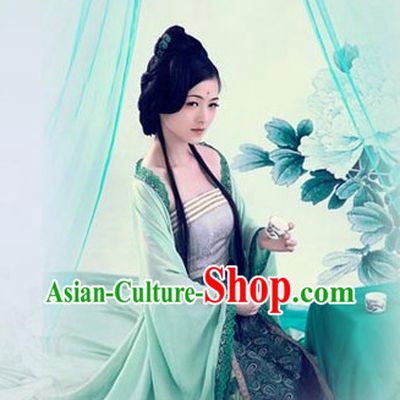 Ancient Chinese Tang Dynasty Green Lady Clothes
