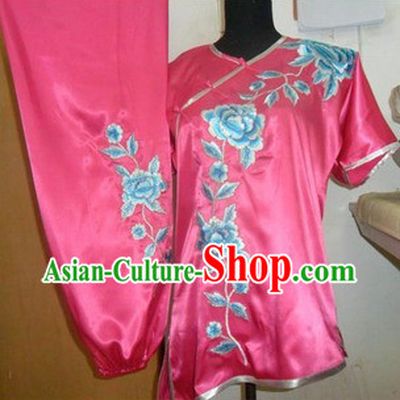 Pink Professional Flower Embroidery Martial Arts Competition Suit for Women
