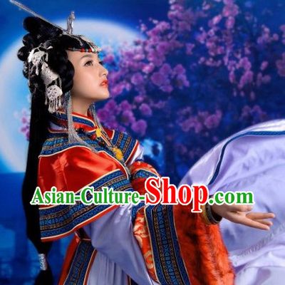 Traditional Chinese Tibetan Style Wu Lan Tu Ya Clothing and Hair Accessories Complete Set