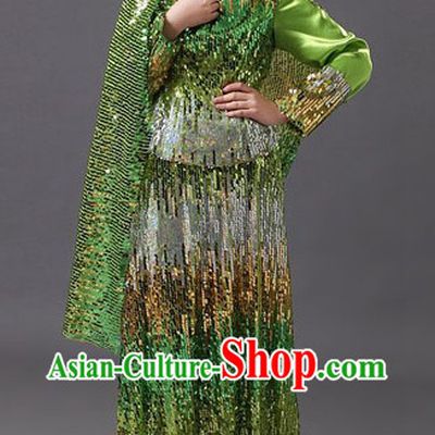 Traditional Chinese Muslin Hui Dancing Costumes and Headpiece for Women