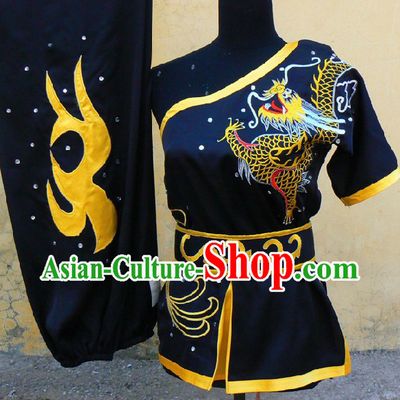 Black Dragon Embroidery One Shoulder Southern Fist Kung Fu Uniform