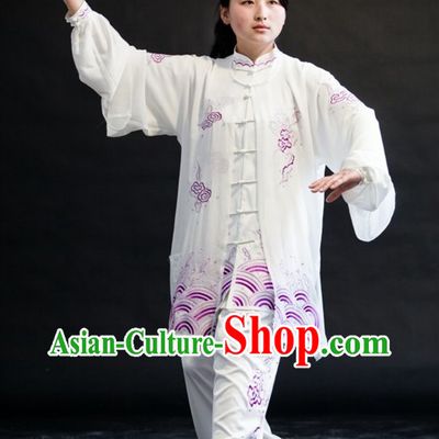 Whte Auspicious Cloud Embroidery Martial Arts Tai Chi Uniform for Women