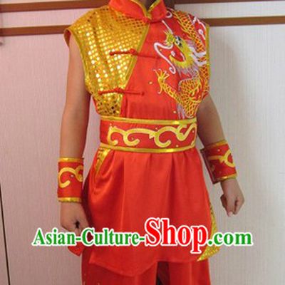 Red Dragon Embroidery Martial Arts Tai Chi Competition and Performance Uniform for Children