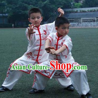 White Dragon Embroidery Martial Arts Tai Chi Competition Uniform for Children