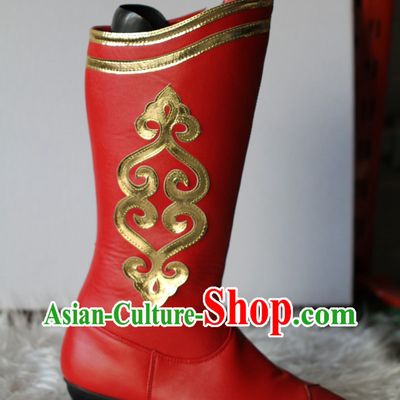 Traditional Red Chinese Mongolian Boots for Ladies