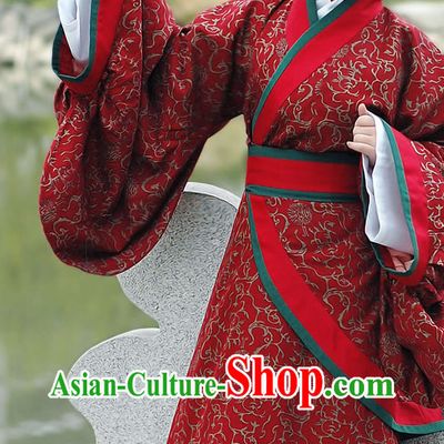 Ancient Chinese Red Princess Floral Han Fu Clothing Complete Set