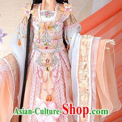 Ancient Chinese Wig, Hair Accessories and Flower Fairy Costumes Complete Set