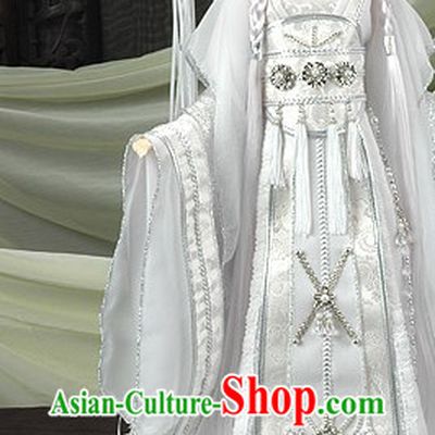 Pure White Ancient Chinese Adult Fairy Costume and Long Wig