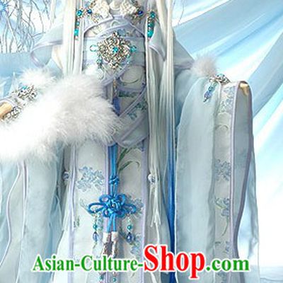 Light Blue Traditional Chinese Outfits and Accessories for Handsome Boys