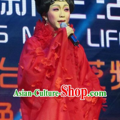 Ancient Chinese Red Tang Dynasty Queen Dance Costume, Wig and Hair Accessories