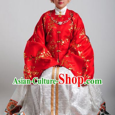 Ancient China Ming Time Red Wedding Jacket and Skirt for Ladies