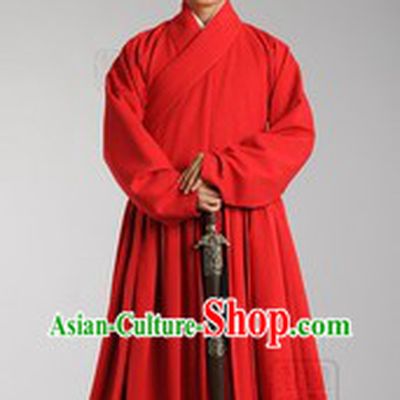 Red Ancient Chinese Han Fu Clothing Complete Set for Men