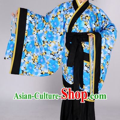 Traditional Chinese Blue Flower Quju Outfits fo Girls