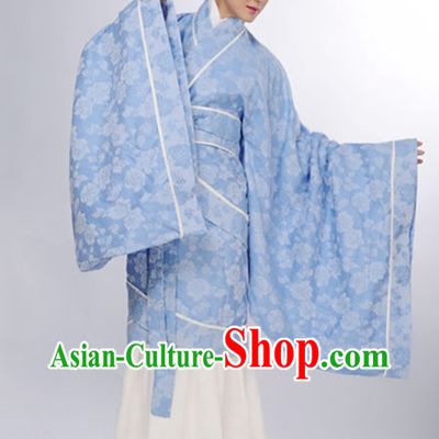 Ancient Chinese Light Blue Flower Hanfu Clothing