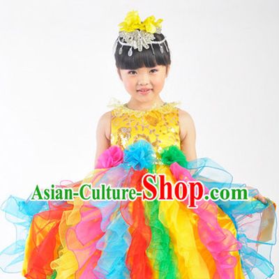 Chinese Dance Costumes and Singing Group Costumes for Kids Girls