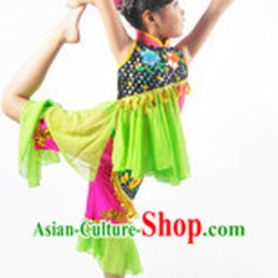 Traditional Chinese Ke Jia Tribe Dance Costume for Children Girls