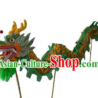 Traditional Chinese Shinning Green and Golden Dragon Dance Costumes for Three or Four Adults