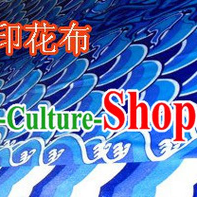 Traditional Blue Chinese Dragon Dancing Fabric