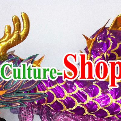 Shinning Purple and Golden China Dragon Dancing Costume Prop for 23-24 Dancers
