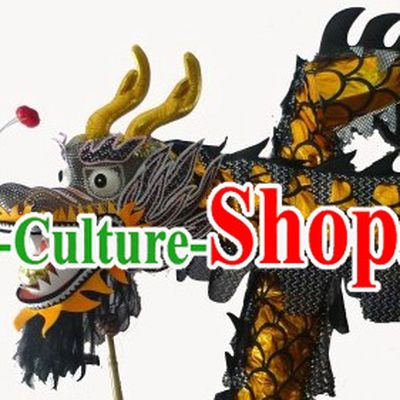 51 Meters Long Shinning Black and Golden China Dragon Dancing Costume Prop for 25-26 Dancers