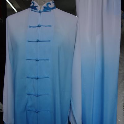 Traditional Chinese Blue Color Transition Silk Kung Fu Tai Chi Competition Uniform