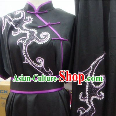 Traditional Chinese Black Color Transition Silk Martial Arts Kung Fu Phoenix Tail Uniform