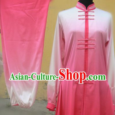 Chinese Pink Silk Color Transition Long Fist Nanquan Suit for Women