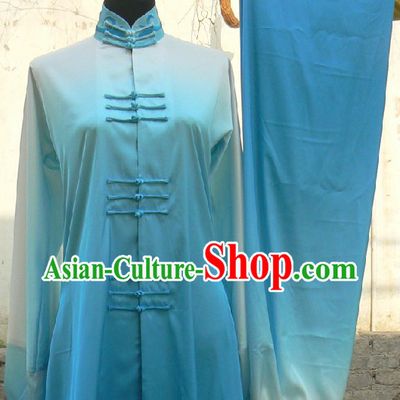 Chinese Blue Silk Color Transition Long Fist Nanquan Martial Arts Uniform Unisex