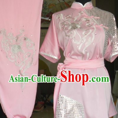 Supreme Chinese Pink Silk Long Fist Southern Fist Kung Fu Suit for International Competition