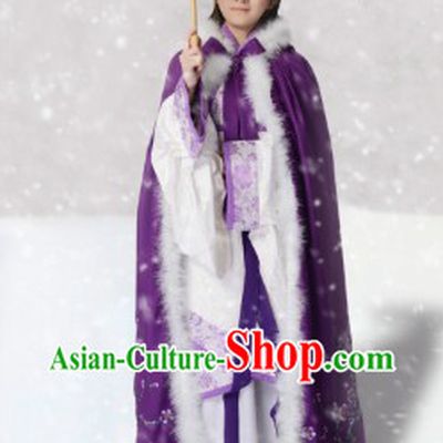Ancient Chinese Winter Plum Blossom Cape and Inside Hanfu Apparel Complete Set