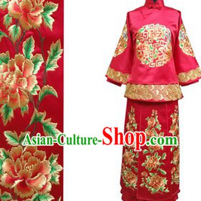 Traditional Chinese Classical Hand Embroidered Lucky Red Wedding Dress for Brides