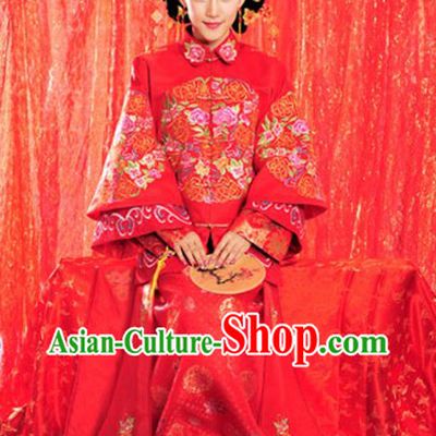 Lucky Red Traditional Chinese Classical Wedding Dress Complete Set for Brides