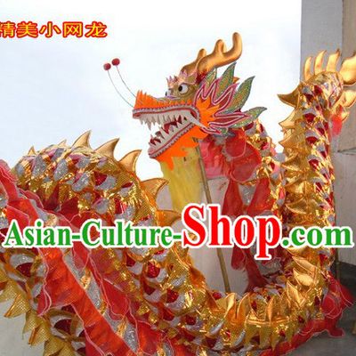 Lightweight Golden and Red Net Dragon Dancing Prop for Adults