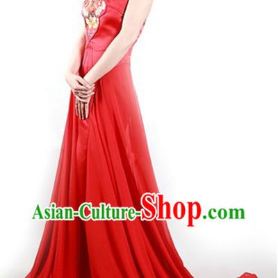 Gorgeous Red Chinese Oriental Elegant Evening Gown