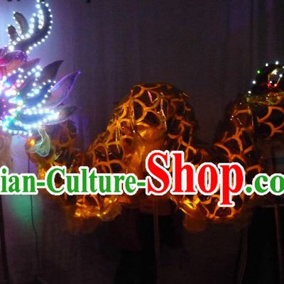 Shinning Gold Dragon LED Lights Dragon Dancing Costumes for Three to Four Adults