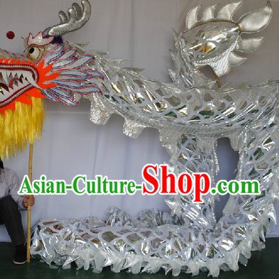 Free Worldwide Delivery 14 Meters Shinning Silver Dragon Dancing Costume Prop for Adults