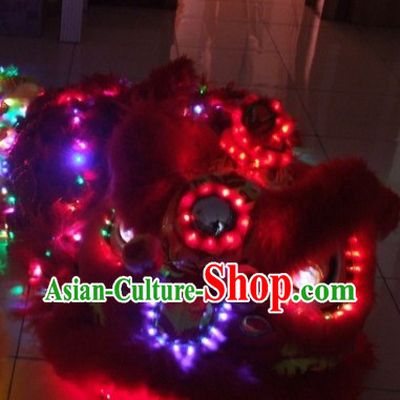 Top LED Lights Long Wool Lion Dance Costumes Props Complete Set
