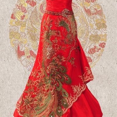 Supreme Red Silk Phoenix Wedding Dress for Brides