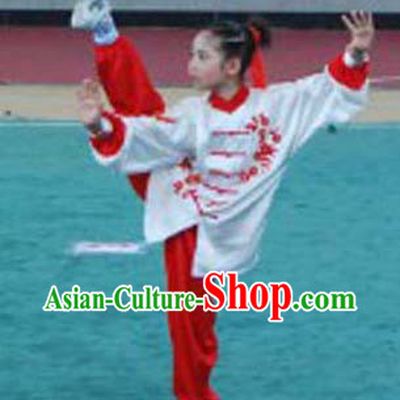 Traditional Chinese Silk Flower and Butterfly Embroidery Tai Chi Uniforms for Kids