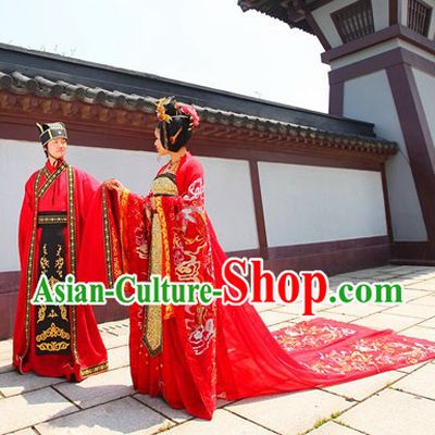 Traditional Ancient Chinese Wedding Dresses Outfits Hats and Accessories for Brides and Bridegrooms