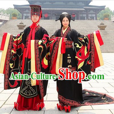 Traditional Ancient Chinese Zhou Zhi Wedding Dresses with Long Trail and Crowns and Accessories