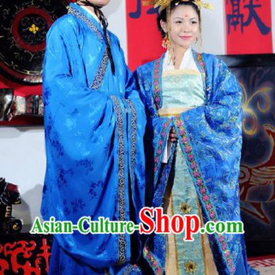 Traditional Ancient Chinese Tang Dynasty Wedding Dresses and Hair Accessories for Couple
