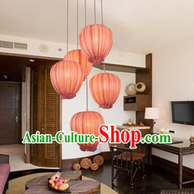 Handmade Chinese Pomegranate Shape Fabric Hanging Lanterns Group