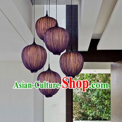 Handmade Chinese Purple Pomegranate Shape Fabric Hanging Lanterns Group