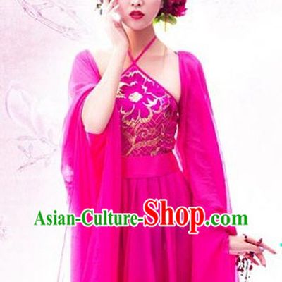 Chinese Sexy Red Sleeve Stage Performance Dance Costumes for Women