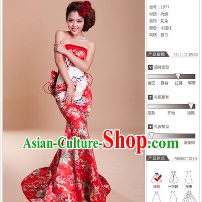 2013 New Design Long Tail Cranes Embroidery Wedding Evening Dress Attire